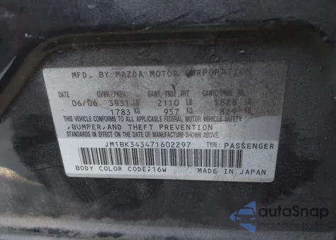 2007 Mazda Mazda3 S Touring from USA, damaged, VIN JM1BK343471602297